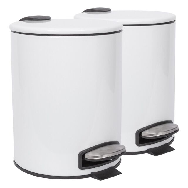 Harbour Housewares 2x Round Bathroom Pedal Bins - 5L Stainless Steel Slim Rubbish Dustbin in White - image 1