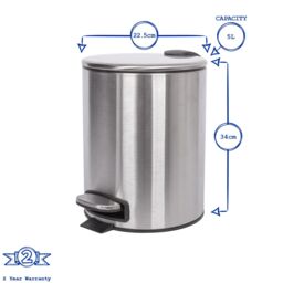 Harbour Housewares 2x Round Bathroom Pedal Bins - 5L Stainless Steel Slim Rubbish Dustbin in White - thumbnail 3