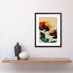 "Artery8 Botanical Bold Flowering Yellow Red Teal Artwork Framed Wall Art Print - Size: W12"" x H16""" - thumbnail 2