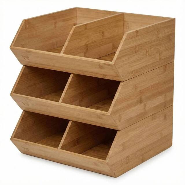 Havendro 3PCS Double Compartment Wooden Cosmetic Organiser Makeup Storage in Natural - image 1
