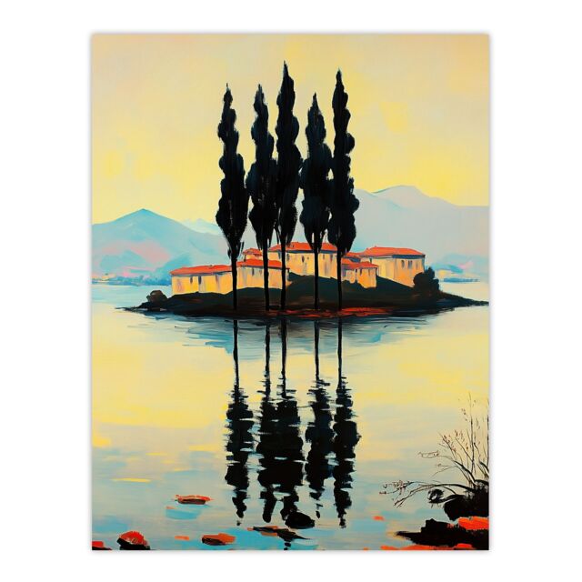 "Artery8 Visovac Island Croatia Serene Coastal Landscape Wall Art Print in Yellow - Size: W24"" x H32""" - image 1
