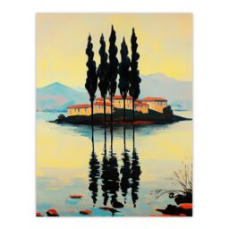 "Artery8 Visovac Island Croatia Serene Coastal Landscape Wall Art Print in Yellow - Size: W24"" x H32""" - thumbnail 1