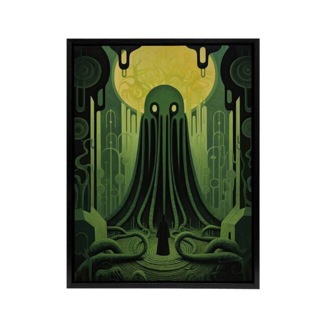 "Artery8 Rise Of Cthulhu Lovecraft Framed Canvas Wall Art Print in Green - Size: W12"" x H16""" - image 1