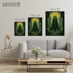 "Artery8 Rise Of Cthulhu Lovecraft Framed Canvas Wall Art Print in Green - Size: W12"" x H16""" - thumbnail 4