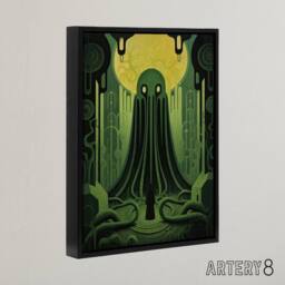 "Artery8 Rise Of Cthulhu Lovecraft Framed Canvas Wall Art Print in Green - Size: W12"" x H16""" - thumbnail 2
