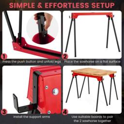 Gymax 2 Pack Folding Sawhorses Compact Power Tools Twin Pack Tool Stands in Red - thumbnail 9