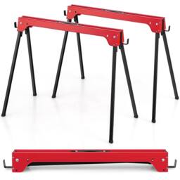 Gymax 2 Pack Folding Sawhorses Compact Power Tools Twin Pack Tool Stands in Red - thumbnail 2