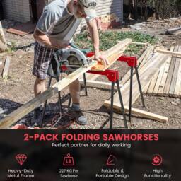 Gymax 2 Pack Folding Sawhorses Compact Power Tools Twin Pack Tool Stands in Red - thumbnail 6