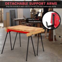Gymax 2 Pack Folding Sawhorses Compact Power Tools Twin Pack Tool Stands in Red - thumbnail 8