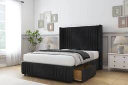 "Sloomy Camden Naples Divan Base 2 Drawers - 54"" Wing Headboard-Footboard in Black - Size: Small Double" - thumbnail 4