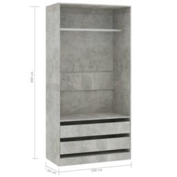 Berkfield Home Wardrobe Concrete Grey 100x50x200 cm Engineered Wood - Size: 100 x 50 x 200 cm - thumbnail 6