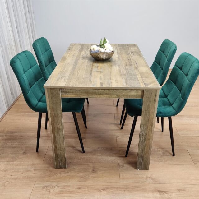 KOSY KOALA Dining Set of 4 Dining Table with 4 Green Velvet Chairs - Dining Room Furniture in Brown - image 1