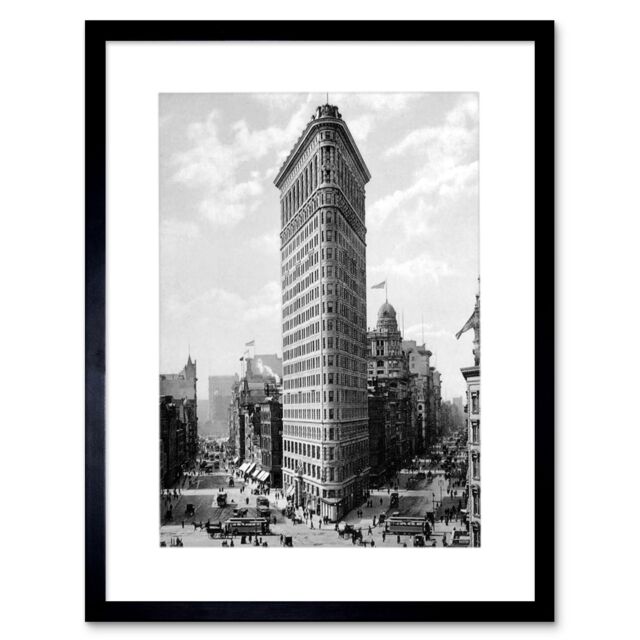 "Artery8 Flat Iron Building NY 1903 History Old BW Photo 12x16"" Framed Art in Grey - Size: W12"" x H16""" - image 1