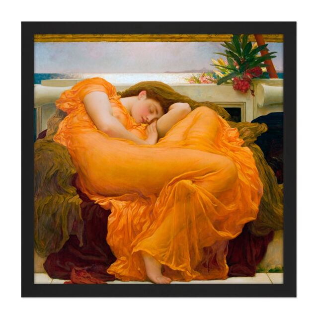 "Artery8 Wall Art Print Leighton Flaming June Painting Square Framed Picture 16X16 Inch in Black - Size: W16"" x H16""" - image 1