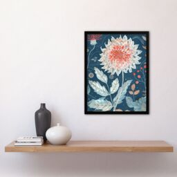 "Artery8 Single Red Dahlia Flower Blue Botanical Artwork Framed Art Print - Size: W12"" x H16""" - thumbnail 4
