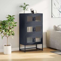 Berkfield Home Highboard Anthracite 68x39x123 cm Steel in Black - Size: 68 x 39 x 123 cm - thumbnail 4