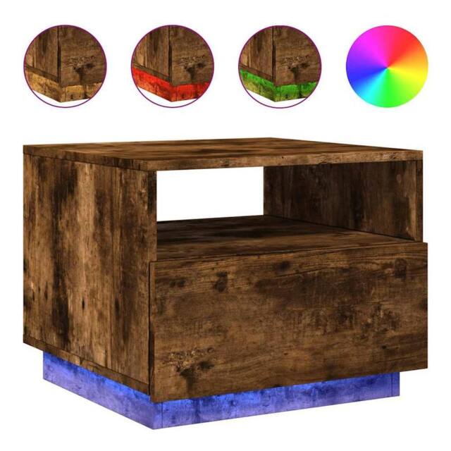 Berkfield Home Coffee Table with LED Lights Smoked Oak 50x49x40 cm in Brown - Size: 50 x 49 x 40 cm - image 1