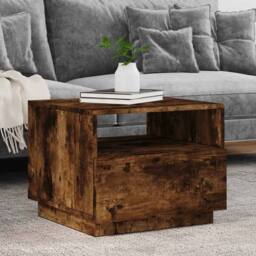 Berkfield Home Coffee Table with LED Lights Smoked Oak 50x49x40 cm in Brown - Size: 50 x 49 x 40 cm - thumbnail 2