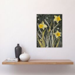 "Artery8 Daffodil Green Forest Artwork Dark Spring Floral Wall Art Print in Yellow - Size: W24"" x H32""" - thumbnail 4