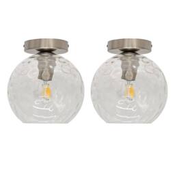 First Choice Lighting Set of 2 Barnum - Clear Dimple Glass Globe Satin Nickel Ceiling Lights - thumbnail 1