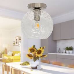 First Choice Lighting Set of 2 Barnum - Clear Dimple Glass Globe Satin Nickel Ceiling Lights - thumbnail 5