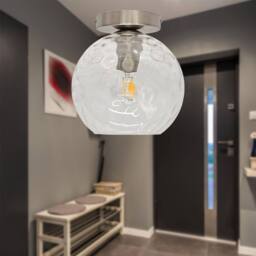 First Choice Lighting Set of 2 Barnum - Clear Dimple Glass Globe Satin Nickel Ceiling Lights - thumbnail 4