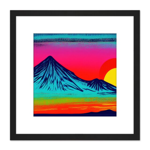 Artery8 Mt Everest Himalayan Mountains Striking Psychedelic Sunset Square Wooden Framed Wall Art Print Picture 8X8 Inch in Black - image 1
