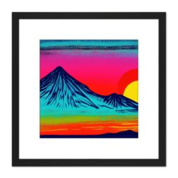 Artery8 Mt Everest Himalayan Mountains Striking Psychedelic Sunset Square Wooden Framed Wall Art Print Picture 8X8 Inch in Black - thumbnail 1