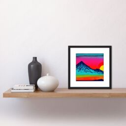 Artery8 Mt Everest Himalayan Mountains Striking Psychedelic Sunset Square Wooden Framed Wall Art Print Picture 8X8 Inch in Black - thumbnail 2