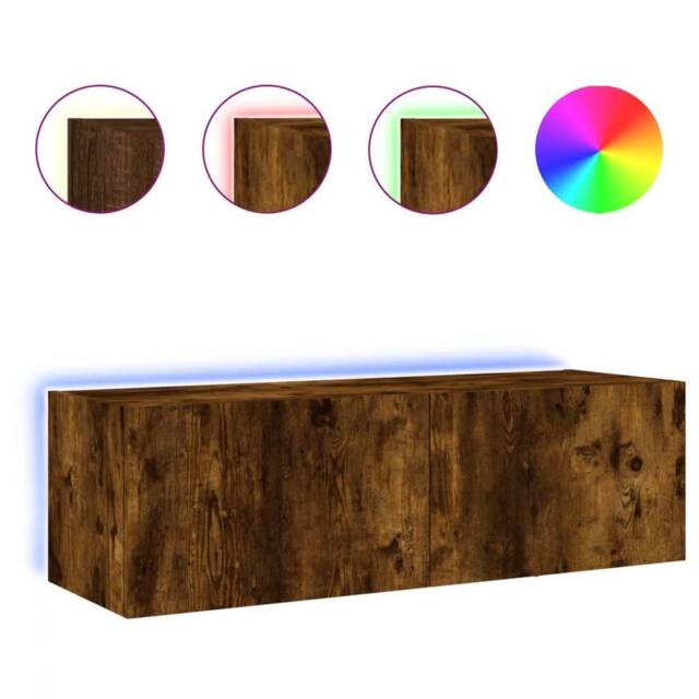 Berkfield Home TV Wall Cabinet with LED Lights Smoked Oak 100x35x31 cm in Brown - Size: 100 x 35 x 31 cm - image 1