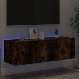 Berkfield Home TV Wall Cabinet with LED Lights Smoked Oak 100x35x31 cm in Brown - Size: 100 x 35 x 31 cm - thumbnail 4