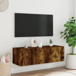 Berkfield Home TV Wall Cabinet with LED Lights Smoked Oak 100x35x31 cm in Brown - Size: 100 x 35 x 31 cm - thumbnail 6
