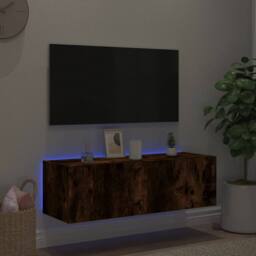 Berkfield Home TV Wall Cabinet with LED Lights Smoked Oak 100x35x31 cm in Brown - Size: 100 x 35 x 31 cm - thumbnail 5