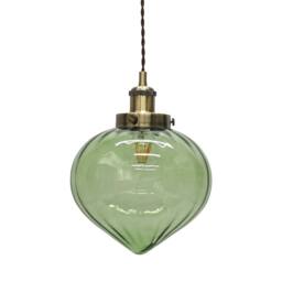 First Choice Lighting Set of 2 Layla - Green Glass Easy Fit Pendant Shades Brass Detail - thumbnail 2