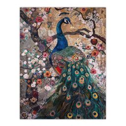 "Artery8 Mosaic Peacock in Flowers Tree Detailed Artwork Wall Art Print - Size: W18"" x H24""" - thumbnail 1