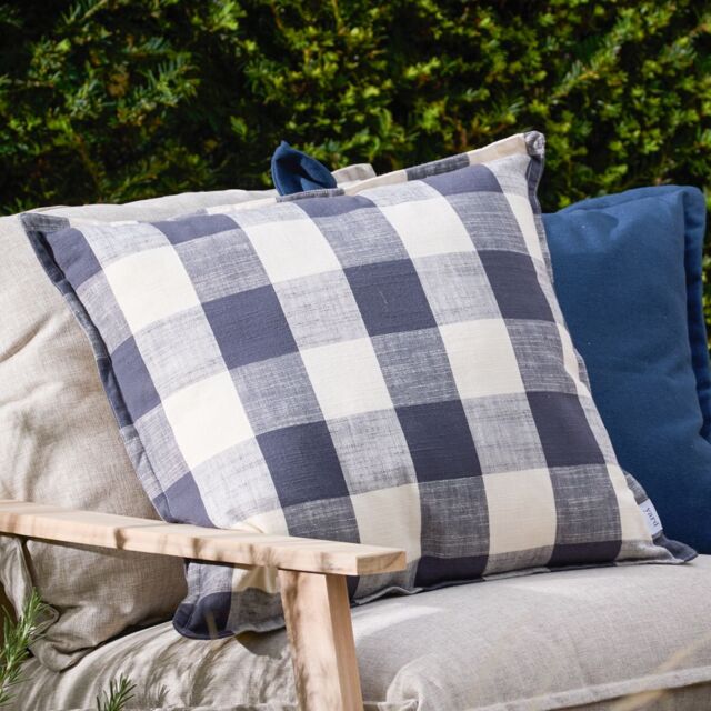 Yard Chesil Check 100% Cotton Outdoor Cushion in Navy - image 1