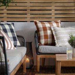 Yard Chesil Check 100% Cotton Outdoor Cushion in Navy - thumbnail 5