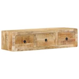 Berkfield Home Wall-mounted TV Cabinet 100x32x25 cm Solid Wood Rough Mango in Brown - Size: 100 x 32 x 25 cm - thumbnail 1