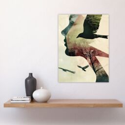 "Artery8 Abstract Woman Profile Portrait Crows Trees Dark Wall Art Print in Beige - Size: W12"" x H16""" - thumbnail 4