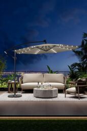 Garden Sanctuary 3m Lighted Garden Parasol with Crank Lift System, Cross Base & Fillable Base in Beige - thumbnail 2