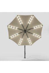 Garden Sanctuary 3m Lighted Garden Parasol with Crank Lift System, Cross Base & Fillable Base in Beige - thumbnail 4