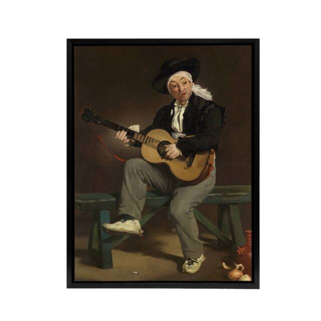 "Artery8 The Spanish Singer Portrait Manet Vintage Black Framed Canvas Wall Art in Brown - Size: W12"" x H16""" - image 1