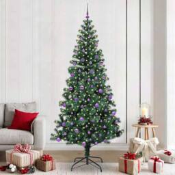 Berkfield Home Artificial Pre-lit Christmas Tree Green 240 cm PVC & Metal - thumbnail 1