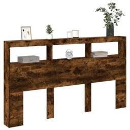 Berkfield Home Headboard Cabinet with LED Smoked Oak 180x17x102 cm in Brown - Size: 180 x 17 x 102 cm - thumbnail 5