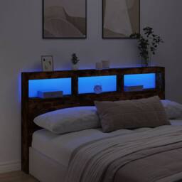 Berkfield Home Headboard Cabinet with LED Smoked Oak 180x17x102 cm in Brown - Size: 180 x 17 x 102 cm - thumbnail 4