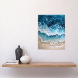 "Artery8 Sea Foam on Sandy Beach From Above Calm Zen Wall Art Print in Blue - Size: W24"" x H32""" - thumbnail 4