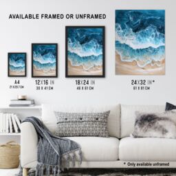 "Artery8 Sea Foam on Sandy Beach From Above Calm Zen Wall Art Print in Blue - Size: W24"" x H32""" - thumbnail 3