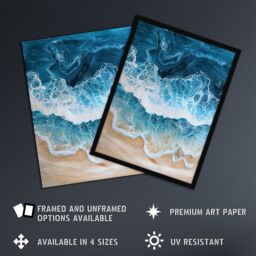 "Artery8 Sea Foam on Sandy Beach From Above Calm Zen Wall Art Print in Blue - Size: W24"" x H32""" - thumbnail 2