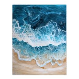 "Artery8 Sea Foam on Sandy Beach From Above Calm Zen Wall Art Print in Blue - Size: W24"" x H32""" - thumbnail 1