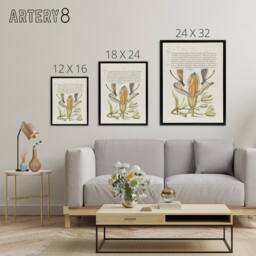 "Artery8 Damselflies on Spanish Iris Calligraphy Framed Canvas Wall Art Print in Beige - Size: W12"" x H16""" - thumbnail 4